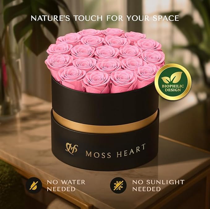 20 Mini Preserved Roses, Round Luxury Gift Box, Real Forever Roses Last 1+ Year, Premium Romantic Gift for Women, Wife, Girlfriend, Mother’s Day, Birthday, Anniversary, Valentine’s Day