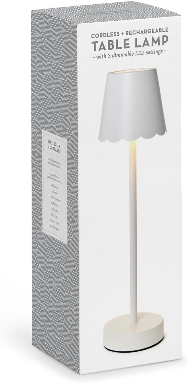 Two's Company Scalloped Edge Shade LED Cordless Table Lamp, 14.5-Inch, White