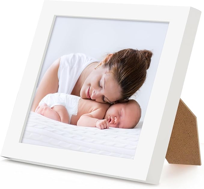 Americanflat 4x4 Picture Frame with Shatter-Resistant Glass - Streamline Collection - Thin Border Square Frame for Tabletop and Wall Display - Hanging Hardware and Easel Stand Included - White