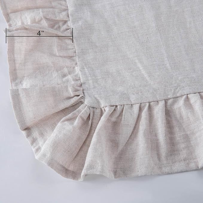 meadow park Stone Washed French Linen European Pillow Shams, Set of 2 Pieces, 26 inches x 26 inches Square Euro Sham, Super Soft, Ruffled Style, Natural Color