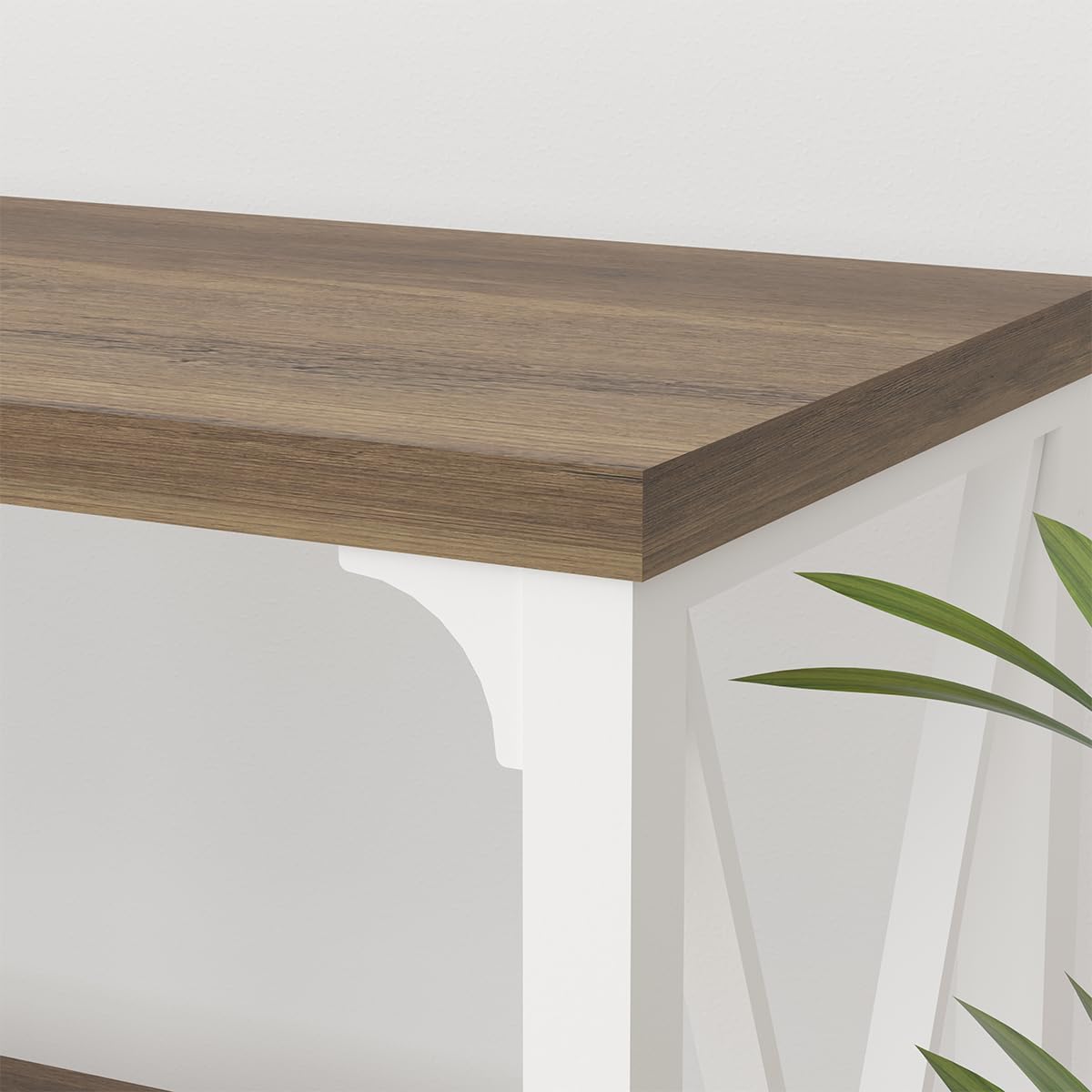 LVB Farmhouse Entryway Table, Industrial Wood Sofa Table with Storage Shelf, Modern Console Tables Behind Couch for Living Room, Wooden Hallway Foyer Table for Front Entry, White Rustic Oak, 55 Inch