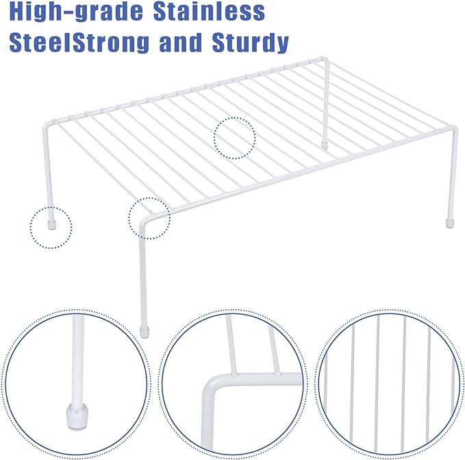 Large (16.1 x 10.2 Inch) Cabinet Storage Shelf Rack, Shelves,Kitchen Counter and Cabinet Shelf, Storage Rack Organizer for Kitchen, Fridge, Cabinet, Bathroom Cupboard (White, 6)