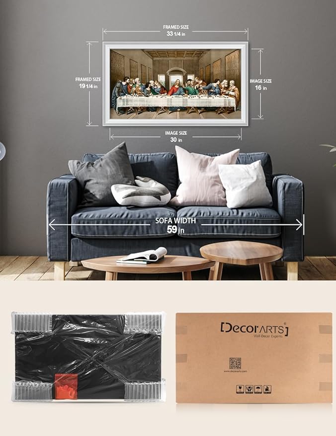 DECORARTS - The Last Supper by Leonardo Da Vinci Giclee Reproduction, Giclee Print on Acid-Free Cotton Canvas with Matching White Solid Wood Frame