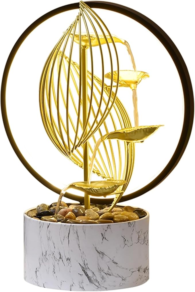 Qingyinge 15'' H Large Golden Tabletop Water Fountain with Led Light for Indoor Meditation Yoga Spa Room Decor