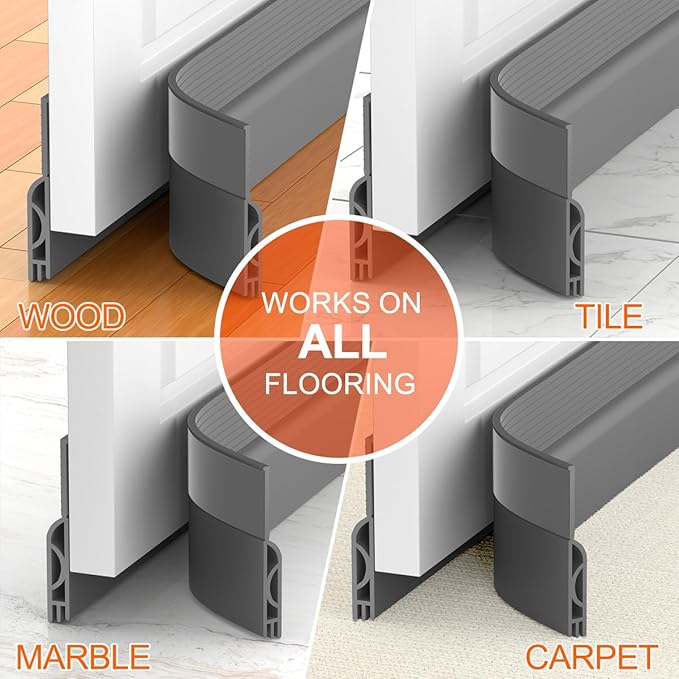 Door Draft Stopper for Bottom of Door, Adjustable Weather Stripping Door Seal for Cold Insulation, Under Door Sweep for Exterior & Interior Doors, Door Bottom Seal Blocker Noise (78inch,Grey)