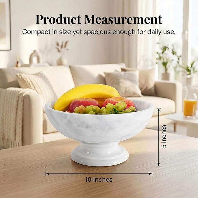 Radicaln Marble Fruit Bowl For Kitchen Counter 10" Inches White Handmade Candy Bowl For Entryway Table, Ideal Decorative Bowl, Serving Bowl and Fruit Holder For Dining Table Centerpiece