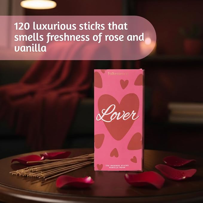 Folkulture Incense Sticks (120 Sticks)| Vanilla & Rose Premium Insence-Sticks for Aromatherapy, for Women, Her |No Charcoal,Non Toxic, 45 Mins, Long Burning Inscents-Sticks