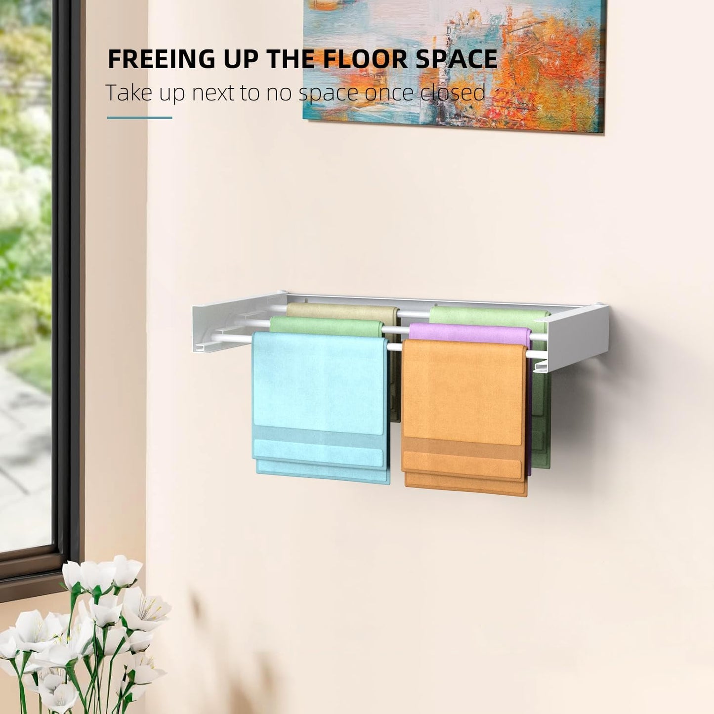 Laundry Drying Rack Collapsible, Wall Mounted Clothes Drying Rack Wall, Space Saving Drying Rack for Laundry, 19.8" Wide, 3 Aluminum Rods, 50 lb Capacity