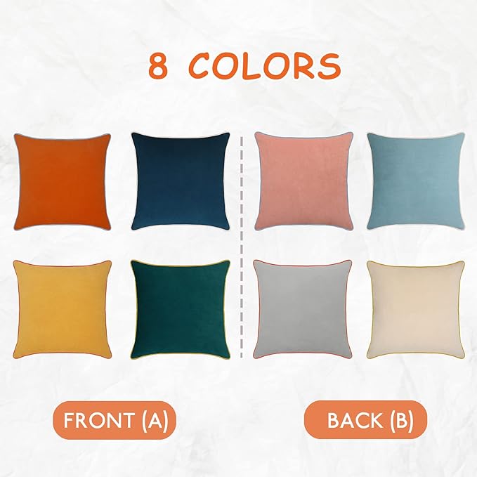 Btyrle Velvet Throw Pillow Covers 18x18 Inch Set of 4 Decorative Velour Pillowcases Modern Double-Colored Cushion Covers for Sofa Couch, Cold