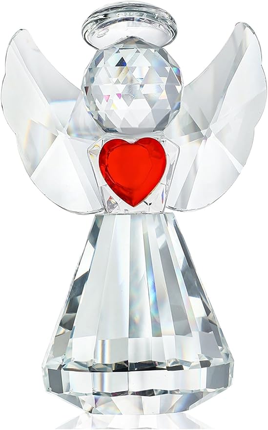HDCRYSTALGIFTS 3.3inch Crystal Guardian Angel Figurine Art Glass Angel Ornaments Statues for Mom Women Home Table Paperweight Decoration Collectible,Clear