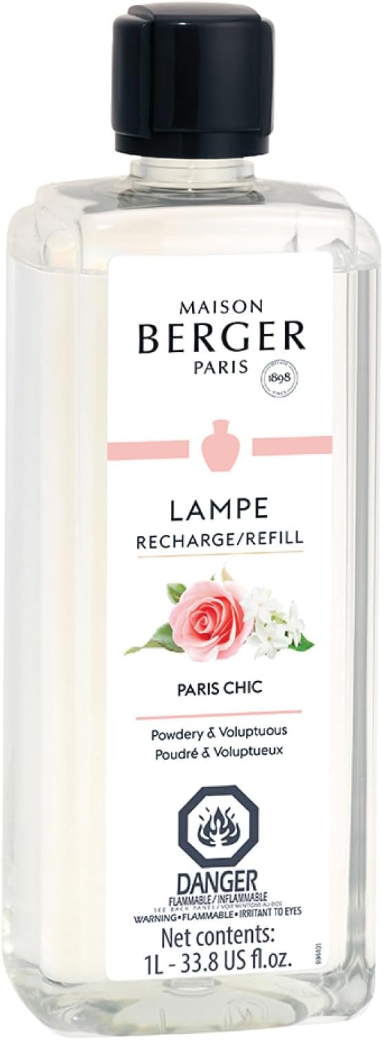 Maison Berger Paris Chic Lampe Berger Refill, 1 Liter (33.8 fl oz), 2-in-1 Catalytic System, Neutralizes Odors and Diffuses Fragrance, Bergamot, Morning Dew, Orris, Rose, Violet, Made in France