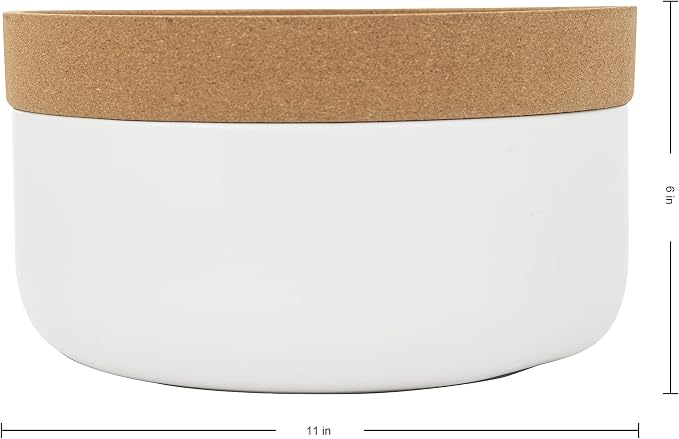 Kamenstein 2 Compartment Large Bowl Extends Produce Freshness, 11 x 11 x 6 Inch, Natural Cork and White Ceramic