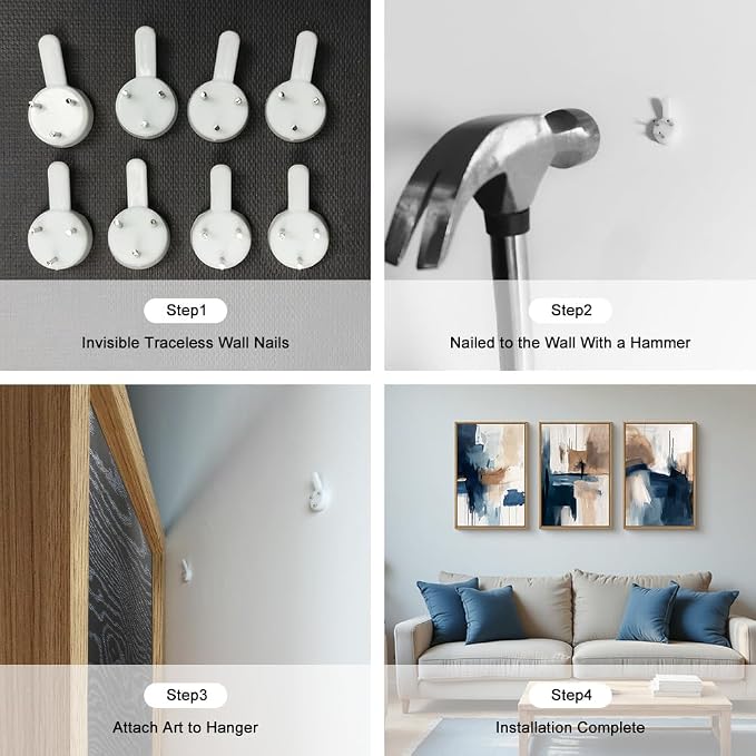 Large Abstract Brush Stroke Framed Canvas Wall Art,Modern Pastel Wall Decor,Neutral Navy Blue Art Prints, Minimalist Watercolor Brown Artwork for Living Room,Bedroom,Dining Room-16"x24"x3