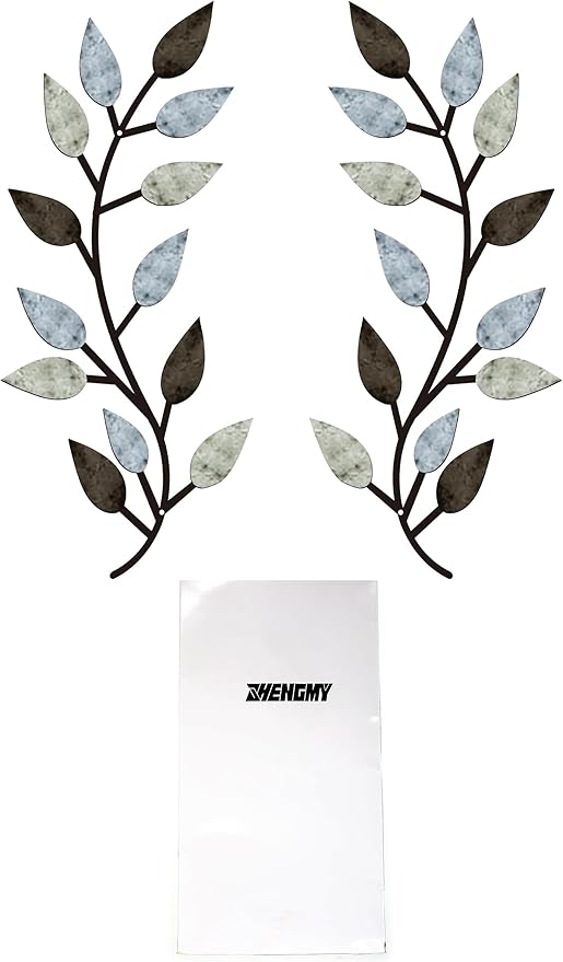 Zhengmy 2 Pieces Metal Tree Leaf Wall Decor Vine Olive Branch Leaf Wall Art Living Room, Hallway Wall Decor Outdoor Decoration(Pastel Colors)