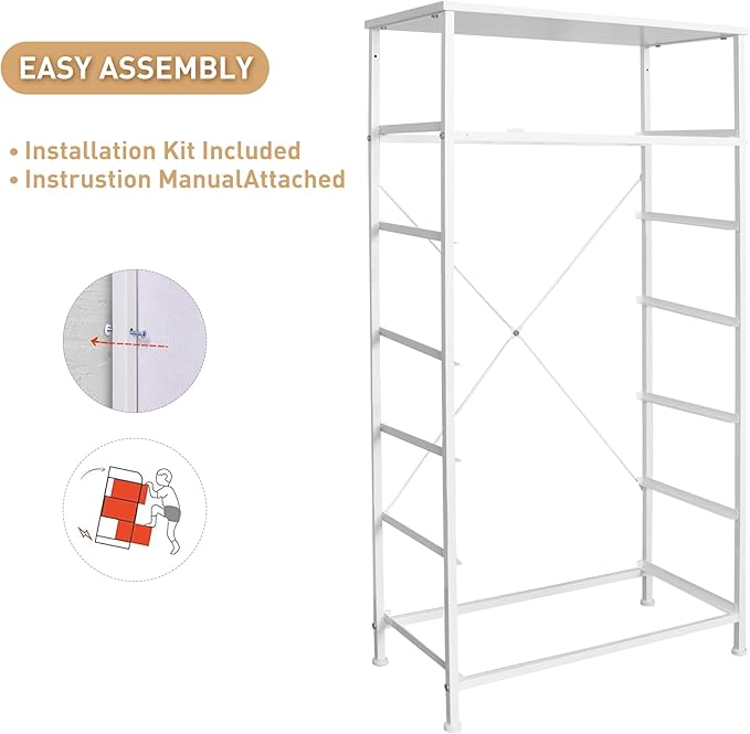 Mifuro Tall Dresser for Bedroom, Vertical Storage Organizer Tower with 7 Drawers, Chest of Drawers with Fabric Bins, Steel Frame, Wood Top for Bedroom, Closet, Entryway- White