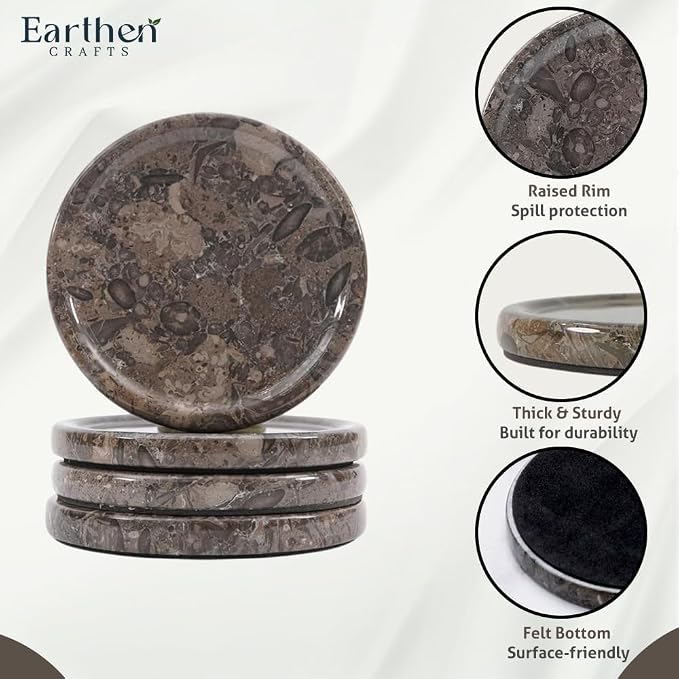 Marble Coasters Set of 4 Round Oceanic Handmade Modern 4" Inches Coasters for Drink, Stylish Drink Coaster for Dining Table & Ideal Kitchen Countertop Decor