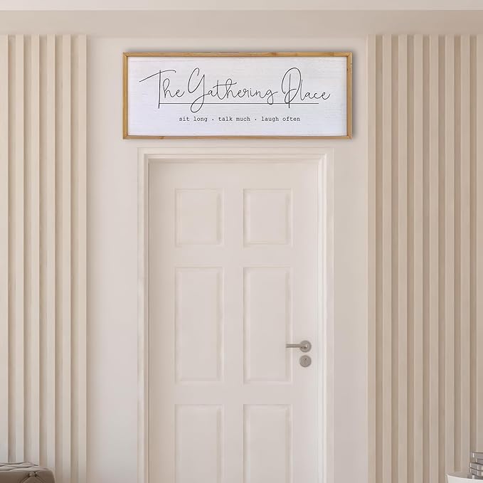 The Gathering Place Wall Decor Sign 40"x15" Large Family Dining Room Vintage Wooden Framed Country Farmhouse Simple And Rustic Hanging For Kitchen Home Wall Art Decoration (Wood)