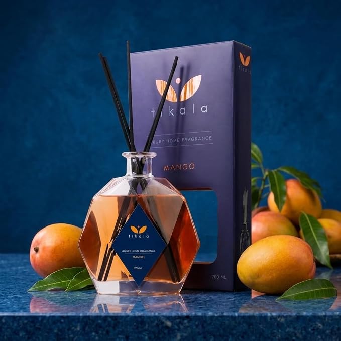 Luxury Reed Diffuser with Mango Scent – Crystal Glass Bottle – Home Fragrance for Living Room, Bathroom & Office – 23.67 fl oz (700 ml)