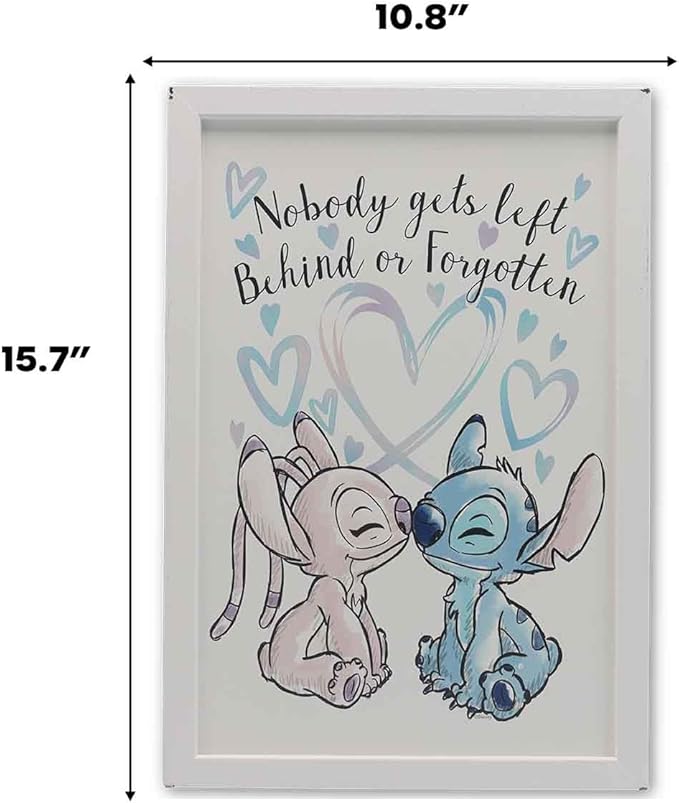 Disney Lilo and Stitch with Angel Framed Wood Wall Decor - Nobody Gets Left Behind or Forgotten