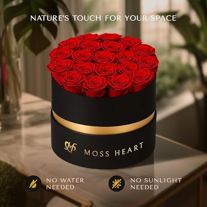 20 Mini Preserved Roses, Round Luxury Gift Box, Real Forever Roses Last 1+ Year, Premium Romantic Gift for Women, Wife, Girlfriend, Mother’s Day, Birthday, Anniversary, Valentine’s Day