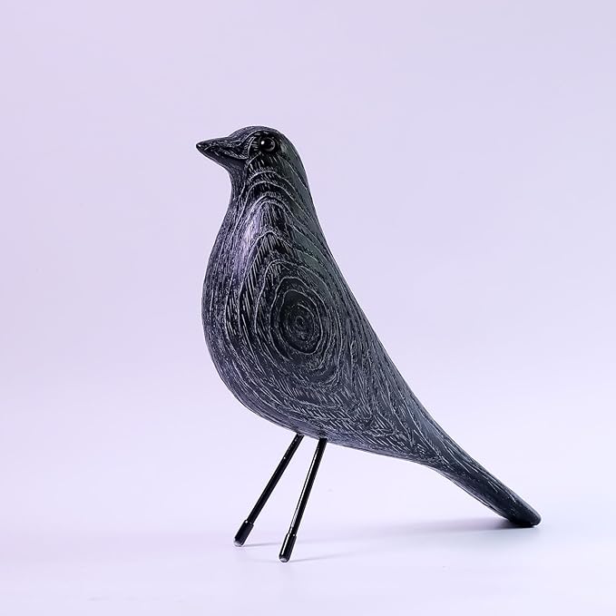 Mid Century Home Decor, House Bird, Adornment Office Home Decor, Desk Dove Ornament, Arts Pigeon Gifts, Replica Sculpture(Woodgrain, White Stripe)