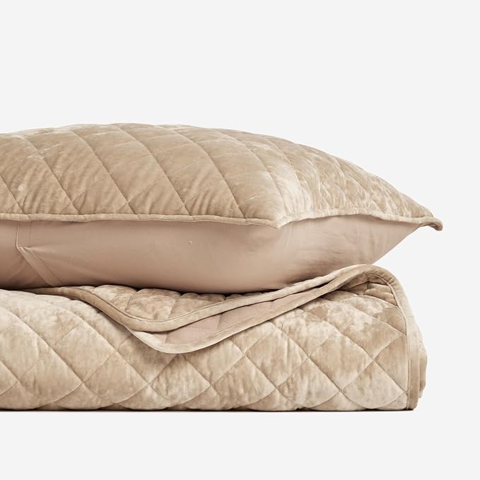 EVERGRACE Luxury Velvet Quilt Set Queen Size, Diamond Quilted Lightweight Velvet Comforter for All Season, Ultra Soft Oversized Bedspread Coverlet Bedding Set with 2 Pillow Shams, Beige Taupe | Luxe Velvet