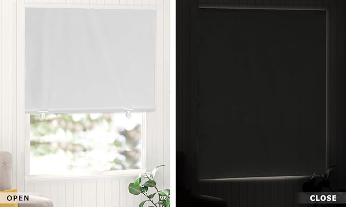 LazBlinds 100% Blackout Roller Shades, No Tools No Drill Cordless Blinds for Windows, Thermal Insulated UV Protection Privacy Window Shades for Bedroom (36''W x 72''H, White Silver)