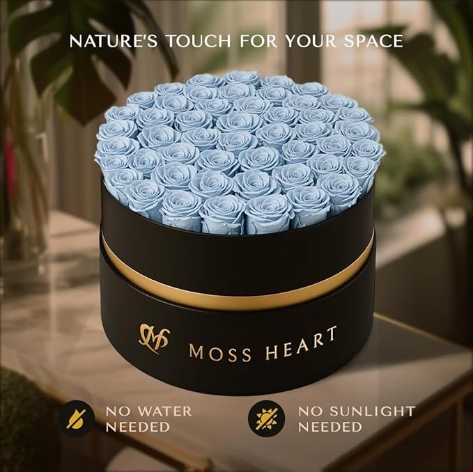 50 Petite Preserved Roses, Designer Round Box, Real Forever Roses Last 1+ Year, Premium Gift for Women, Wife, Girlfriend, Mother’s Day, Birthday, Anniversary, Valentine’s Day