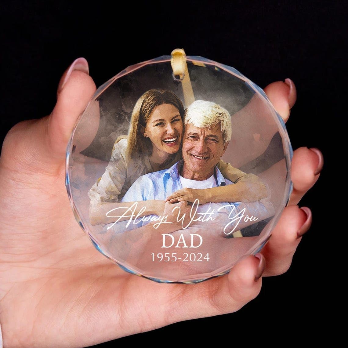 Custom Photo Memorial Glass Ornament - Personalized Christmas Portrait Ornament - Loss of Dad Gift - Always with You Remembrance Gift