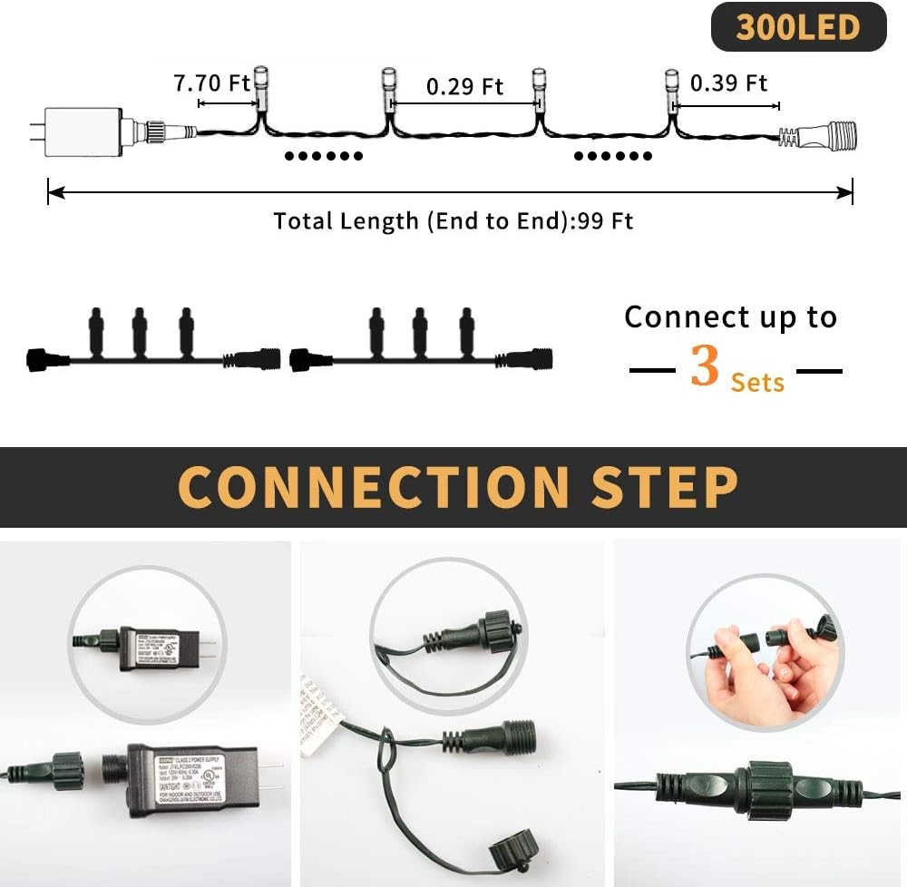 XTF2015 105ft 300 LED Christmas String Lights, End-to-End Plug 8 Modes - UL Certified - Outdoor Indoor Fairy Lights for Tree, Patio, Garden, Party, Wedding, Holiday (Multicolor)