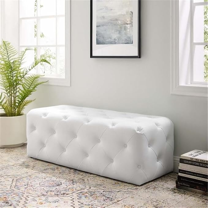 Modway EEI-3767-WHI Anthem 48" Tufted Button Entryway Faux Leather Bench, White