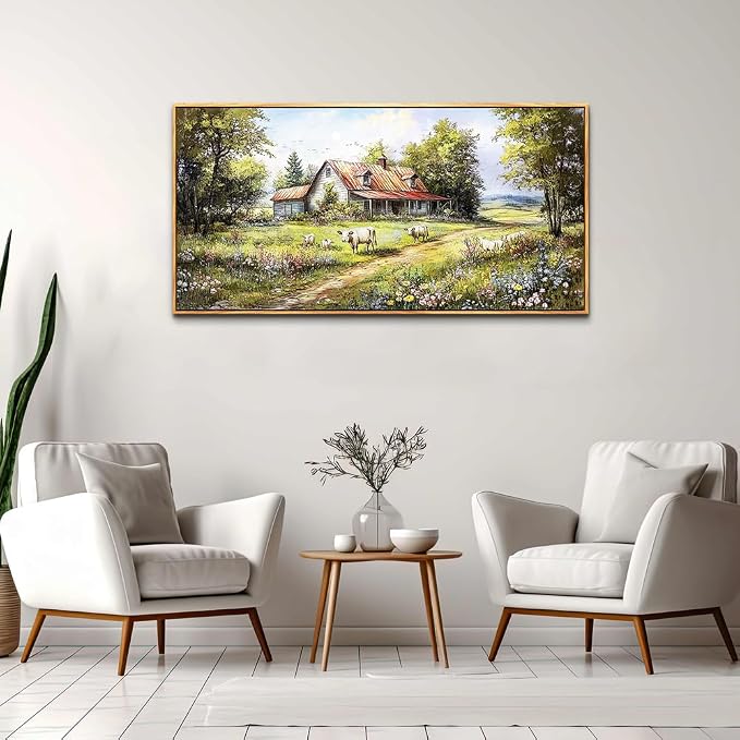 QIYILEXWART Black Framed Large Wall Decor For Living Room Canvas Wall Art For Office Wall Decoration For Bedroom Forest Lodge Painting Farmhouse Watercolour Picture Home Decor Ready To Hang