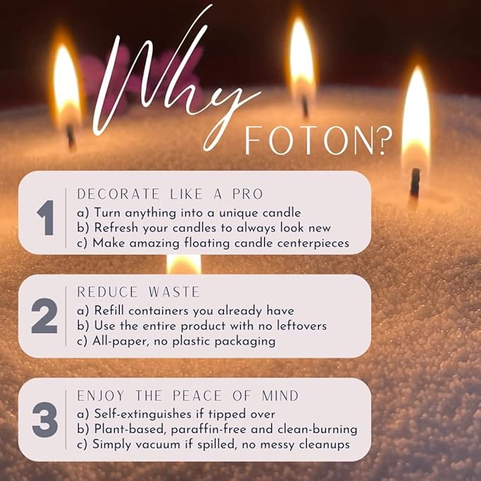 Foton Pearled Candle 18 Oz - Vanilla Vibe Scented Non Toxic Luxury Long Lasting Powder Candles up to 120 Hours - Refillable Candle Sand with 30 Wicks for Candle Making