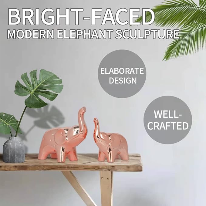 A Pair Elephant Statue Home Decor,Modern Style Figurines,Sculpture for Office Desktop Bookshelf Living Room (Rose Gold)