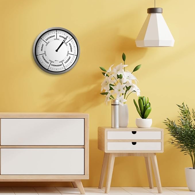 Classic Day of The Week Wall Clock - 10" Aluminum Frame, Ideal Retirement Gift for Men and Women, Day Clock for Seniors and Retirees