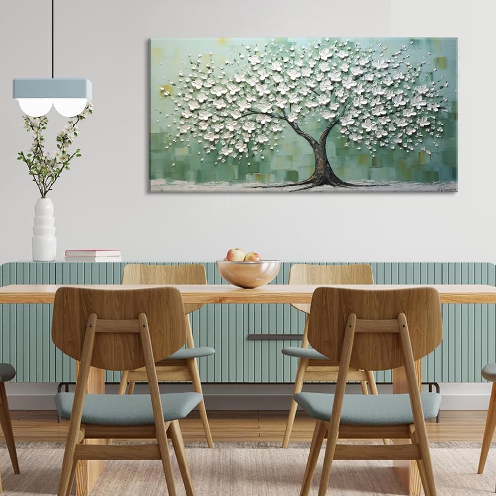 LASMOND Turquoise Tree of Life Wall Art for Living Room Canvas Prints Artwork Modern Abstract Bedroom Office Painting Decor (40x20 Inches)