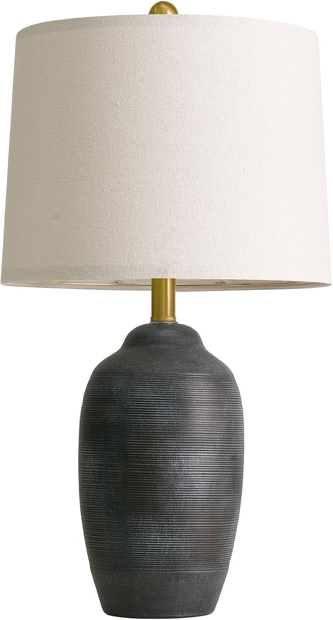 USumkky 24.5" Vintage Ceramic Table Lamp with 5FT Cord- Single Farmhouse Rustic Bedside Lamp with Natural Textured Finish, Nightstand Lamps for Living Room, Bedroom, End Table, Office Retro Black