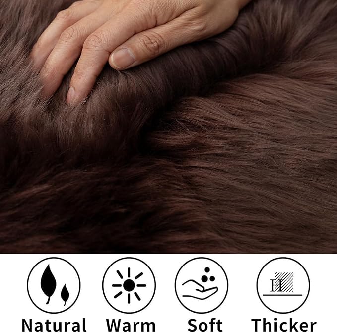 Sheepskin Rug, Fluffy Shaggy Area Rug, Super Soft 24‘’ x 72‘’ Sheepskin Hair Rug, Plush Rug, Decorative Rugs for Bedroom, Children's Room, Living Room (Brown, 24" x 72")