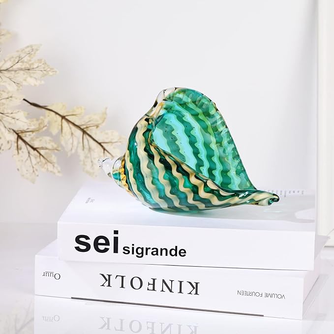 DOVDOV Blown Glass Conch Decorative Sculpture, Modern Glass Art - Conch Shell Decorative Statue, Shell Sculpture for Dining Table, Entryway, Coffee Table, Living Room, Kitchen, Shelf Filler.