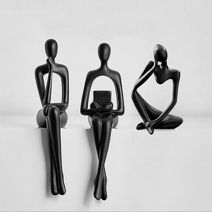 Prettidecor Home Decor Thinker Statue Accents, Set of 3 Thinker Sculptures Office Decor Modern Abstract Resin Decoration on Shelf Table Desk for Living Room Office Bedroom (Large Black)