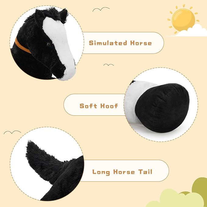 Tezituor 47inches Giant Black Horse Stuffed Animals, 4ft Realistic Large Stuffed Pony for Boys Girls, Soft Horse Plush Body Pillow Christmas Birthday Gift Decor for Kids Adult