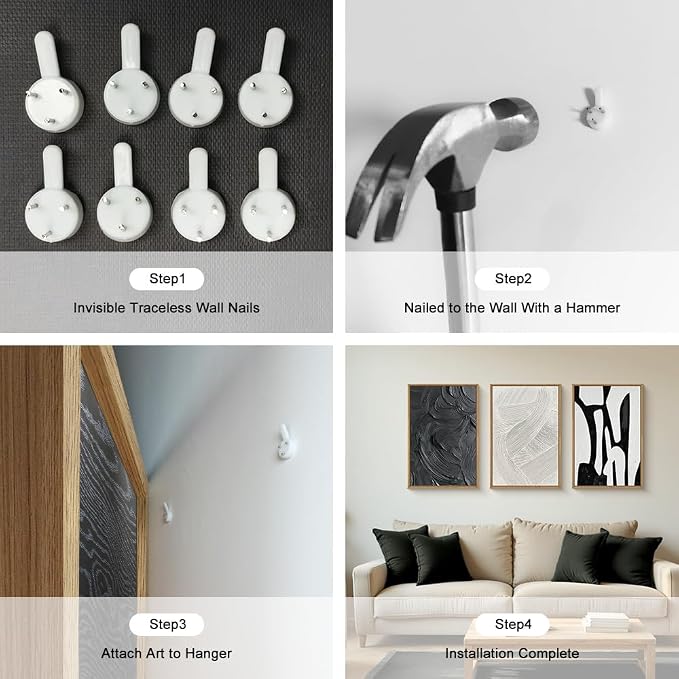 Black and White Abstract Framed Canvas Wall Art Set, Modern Textured Brushstroke Wall Decor,Neutral Minimalist Line Art Print for Living Room,Bedroom,Dining Room, Office-16 x24 x3