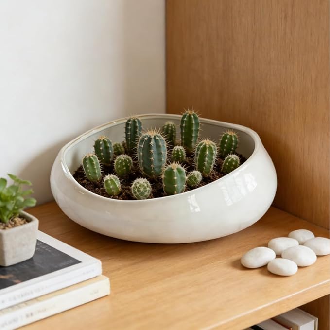 Decorative Bowl Free-Form Rim Glazed Ceramic Fruit Bowl for Kitchen Counter Ceramic Dining Room Table Centerpiecekey Bowl for Entryway Table|Dishwasher & Microwave Safe