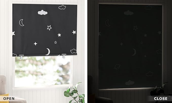 LazBlinds 100% Blackout Door Curtain, No Tools No Drill Cordless Blinds for Windows, Thermal Insulated UV Protection Privacy Window Curtains for French Door Front Door(26''W x 68''H, Stars, 1 Panel)
