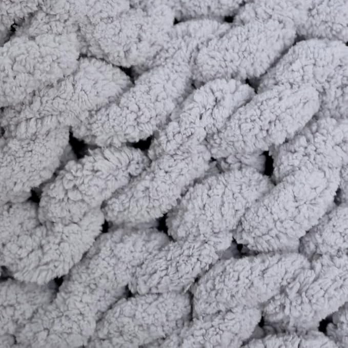 Handmade Chunky Knit Blanket, Cosy Chenille Throw (Grey, Throw (50" x 60"))