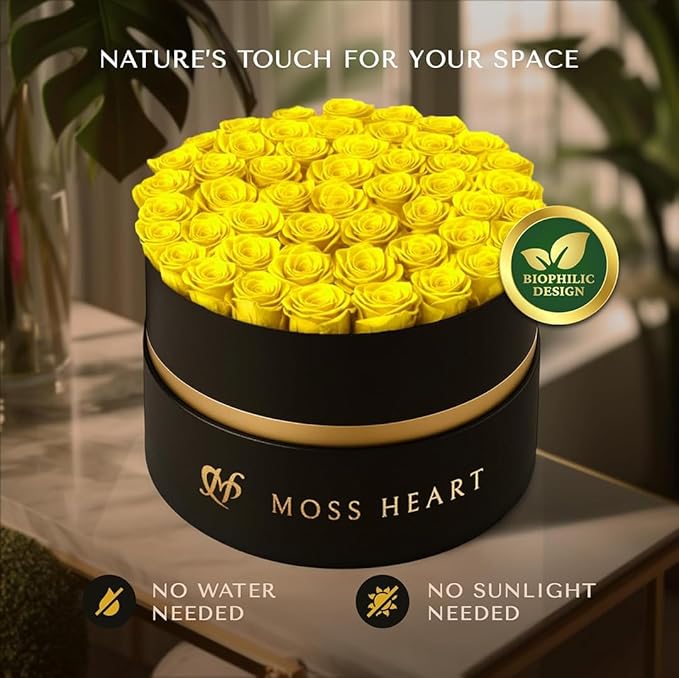 50 Petite Preserved Roses, Designer Round Box, Real Forever Roses Last 1+ Year, Premium Gift for Women, Wife, Girlfriend, Mother’s Day, Birthday, Anniversary, Valentine’s Day