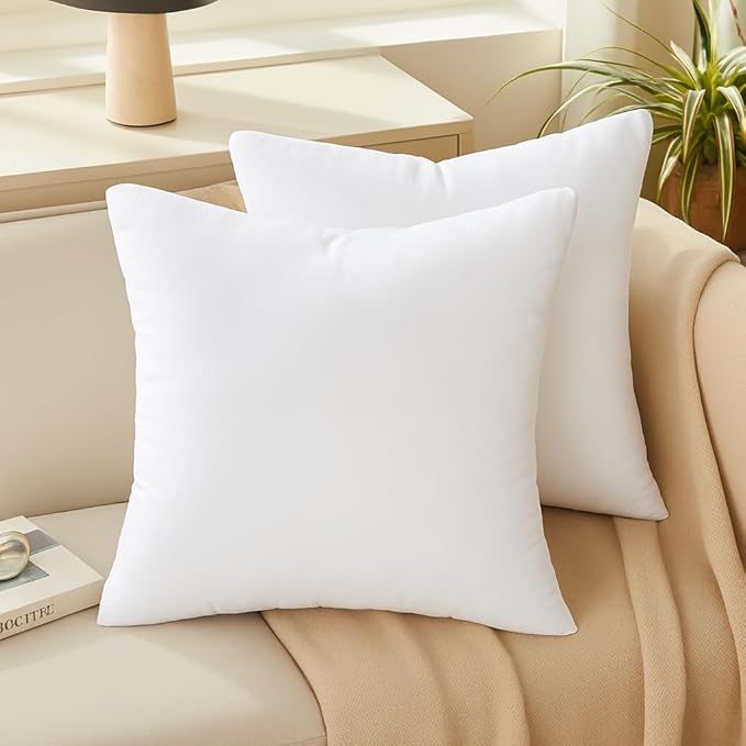 Oubonun 18 x 18 Throw Pillow Inserts - Soft, Plush & Decorative Down Alternative Pillows for Couch Sofa Bed, Machine Washable - White, Pack of 4