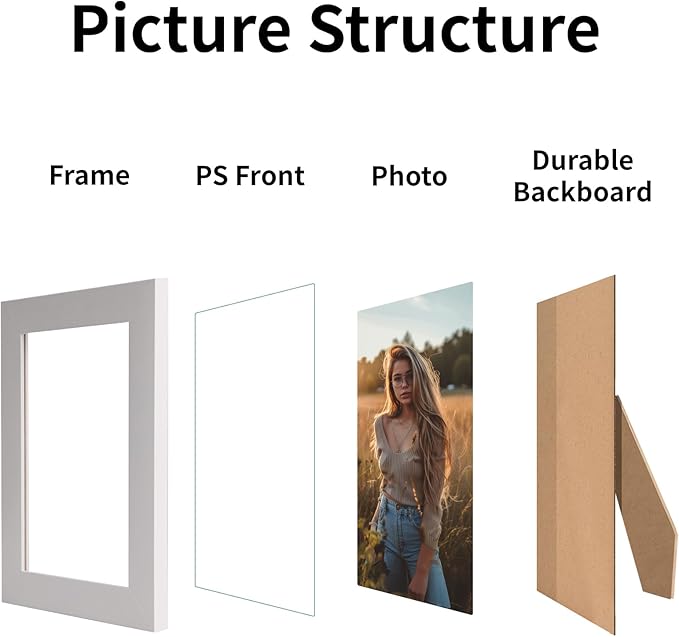 PETAFLOP 5x7 Picture Frame Set of 7, White Frames Display 5 by 7 Inch Photo for Wall or Tabletop