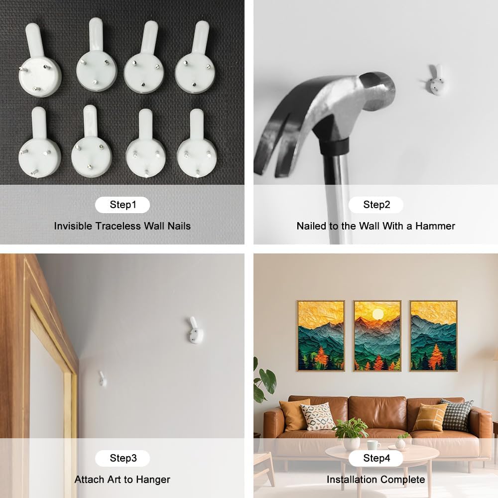 Celestdeco Abstract Mountain Framed Canvas Wall Art Set, Forest Pine Tree Golden Sunset Wall Decor, Mixed Patchwork Landscape Art Print for Living Room, Bedroom, Dining Room, Office - 24"x36"x3