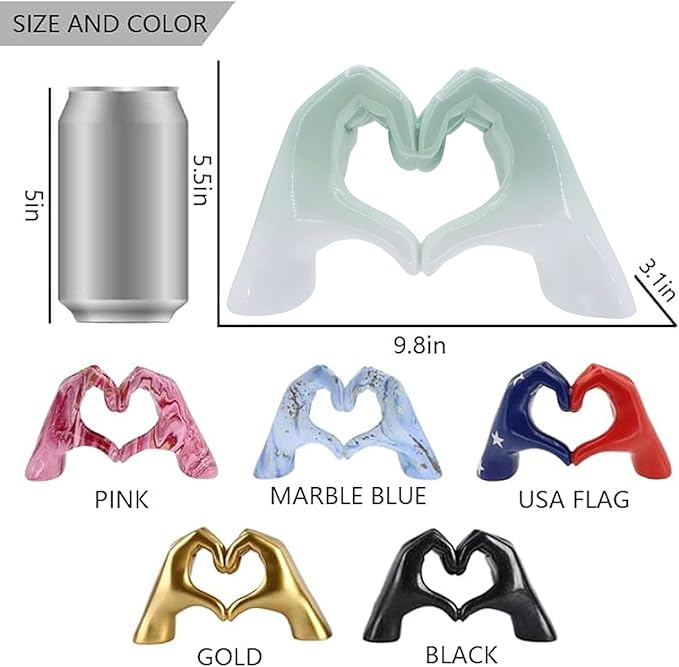 MOYI Gradient Blue Decor for Living Room Bedroom Bookshelf Coffe Table, Heart Hands Statue Shelf Decor,Love Finger Aesthetic Boho Wedding Accents Decorations, Knick Knacks Home Decor for Shelves